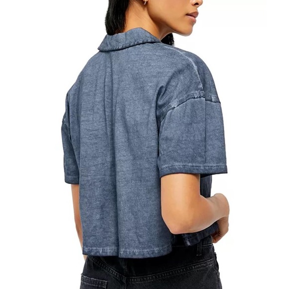 Free People Weekend Rush Button-Down Henley Boxy Tee Women's Medium - Picture 2 of 4